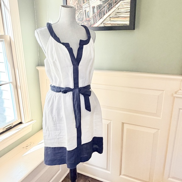 Cynthia Rowley Sleeveless linen white dress nautical navy and white linen - Picture 8 of 8